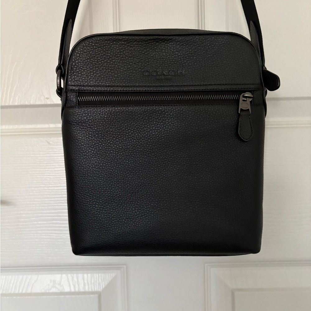 Coach Black Leather Houston Flight Bag in Pebbled Leather